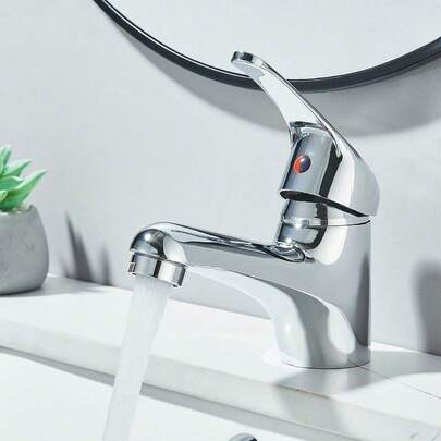 Rubinetto per lavabo da bagno cromato, monoforo, monocomando, miscelatore per acqua calda e fredda