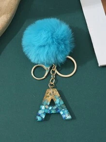 1pc Creative Letter Stone Resin Keychain With Butterfly Tassel, Girl Key Chain - Blue - View 21
