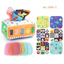 1 套婴儿蒙特梭利软纸巾盒玩具感官学习布玩具多功能彩色纸巾盒玩具适合婴儿，圣诞节