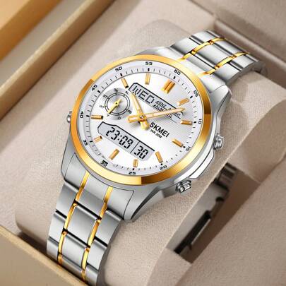  SKMEI 2284 金属多功能模拟数字世界时间钢表防水运动手表男士 Jam Tangan