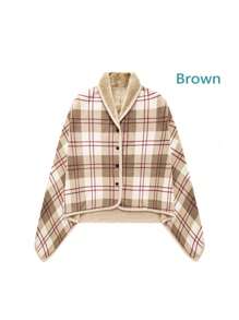 1pc Poncho Thick Plaid Fleece Double Layer Multi-Functional Shawl Blanket, Suitable For Home,Office,Maternity Use, Autumn/Winter - Multicolor - View 13