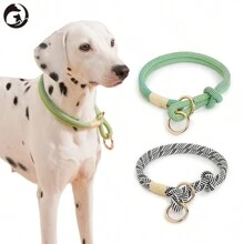 1 件手工编织宠物项圈，带金属扣，可调节颈部尺寸，适合小型/中型/大型犬，户外跑步训练牵引绳
