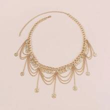 Mydear 1 件女式复古流苏和圆盘链腰带，适合日常穿着和派对 - 金色 - 查看 5