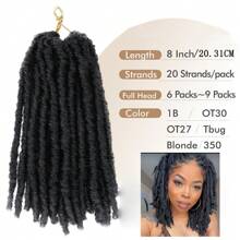 Short Dreadlock Crochet Hair Bundles Synthetic Hair Faux Locs 8 Inches Soft Locs Pre-Twisted Locs Braids Dreadlock Locs 20 Strands/Pack Pre-Looped Crochet Hair For Women Daily Use