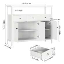 Furchen Aparador Cocina, Aparador Salon, Aparador Entrada, Mueble Cocina, Mueble Cocina Almacenaje, para Comedor, Salón, Cocina con 3 cajones y 3 puertas, estantes regulables, blanco, 108 x 38 x 98,5 cm