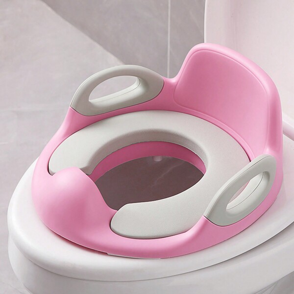 VA-Cerulean Children's Toilet Seat, Toilet Seat For Children 1-8 Years, Toilet Trainer With Anti-Slip Padding, Handle, Backrest And Splash Guard, White / Pink / Blue