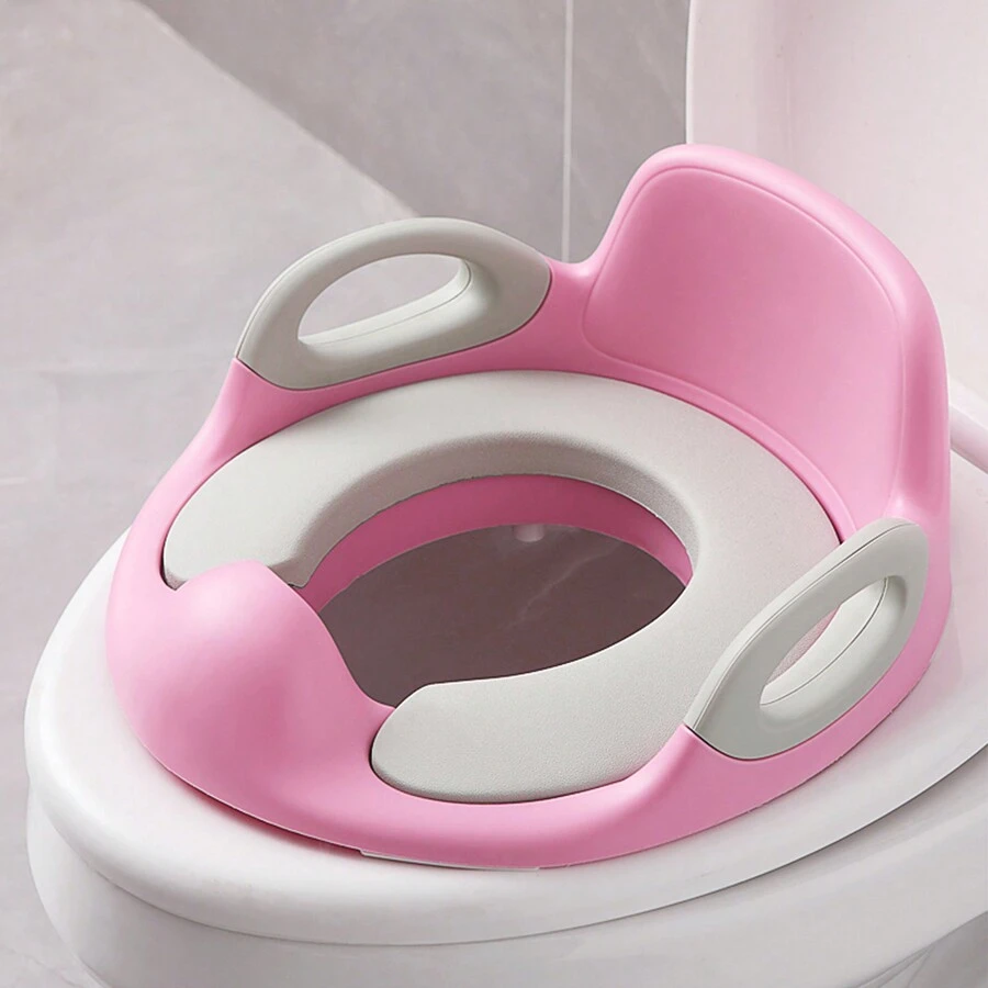 VA-Cerulean Children's Toilet Seat, Toilet Seat For Children 1-8 Years, Toilet Trainer With Anti-Slip Padding, Handle, Backrest And Splash Guard, White / Pink / Blue - Pink - View 1