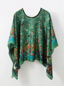 1 件女士沙滩配饰夏季印花蝙蝠袖上衣雪纺斗篷休闲宽松透明衬衫搭配花卉印花真丝围巾波西米亚风沙滩罩衫配饰女士 - 彩色 - 查看 20