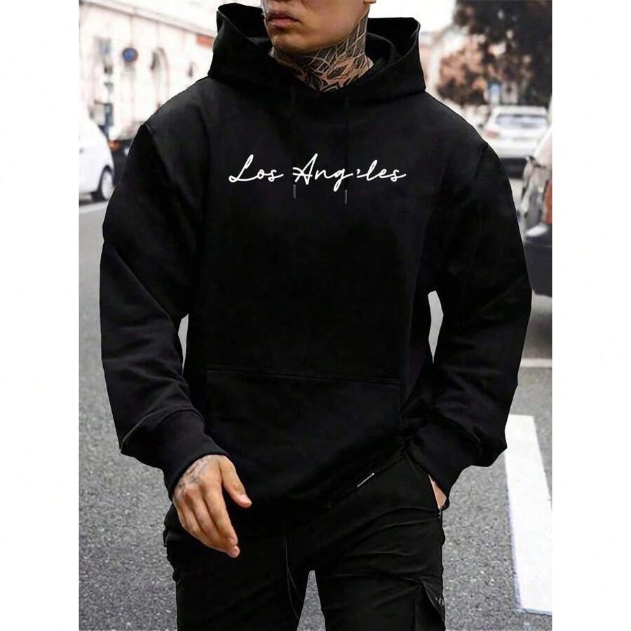 Los Angeles Print Kangaroo Sweatshirt - Black - View 1