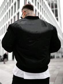 Men Spring Autumn Lightweight Casual Baseball Jacket, Fashion Outerwear With Long Sleeve & Zip Up - Black - View 2