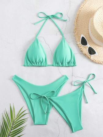 3pcs/Set Solid Color Women Tankini Swimsuits Summer