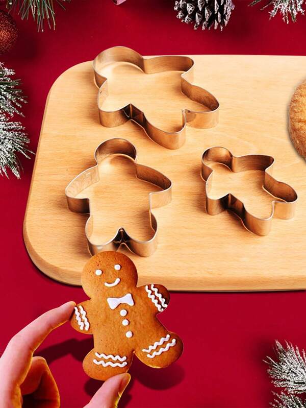 Set da 3 pezzi di utensili da forno in acciaio inossidabile per il Natale, tagliabiscotti a forma di omino di pan di zenzero, decorazioni natalizie, pigiami natalizi, regali di Natale, decorazioni natalizie