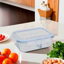 Hermetic Lunch Box 640ml Rectangular With 4 Locks And Divider Fitness Freezer Microwave Oven - Nhiều màu - Xem 3