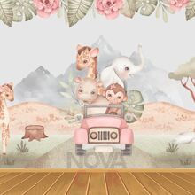 Children's Wallpaper  Animals Cart Girl Pastel Tones 1m² - Hoa hồng vàng - Xem 1