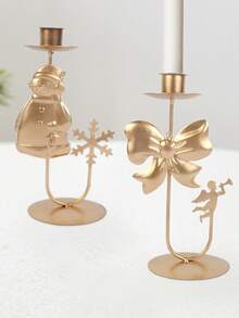 1 pieza Soporte de vela con decoraciones navideñas de árbol de Navidad, cascabel, reno, estrella, adorno navideño para hogar, regalos de Feliz Año Nuevo - Dorado - Ver 3