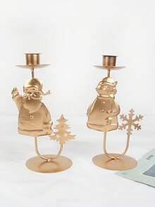 1 pieza Soporte de vela con decoraciones navideñas de árbol de Navidad, cascabel, reno, estrella, adorno navideño para hogar, regalos de Feliz Año Nuevo - Dorado - Ver 2