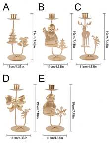 1 pieza Soporte de vela con decoraciones navideñas de árbol de Navidad, cascabel, reno, estrella, adorno navideño para hogar, regalos de Feliz Año Nuevo - Dorado - Ver 5