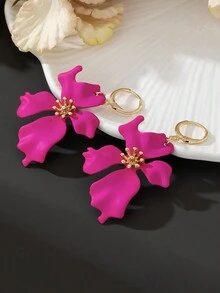 1 Cặp bông tai mặt dây chuyền hoa và phân tử Dopamine màu đỏ tươi thanh lịch dành cho phụ nữ, quà tặng đám cưới - Màu Hồng Tươi - Xem 2