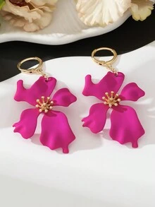 1 Cặp bông tai mặt dây chuyền hoa và phân tử Dopamine màu đỏ tươi thanh lịch dành cho phụ nữ, quà tặng đám cưới - Màu Hồng Tươi - Xem 4