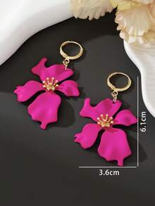 1 Cặp bông tai mặt dây chuyền hoa và phân tử Dopamine màu đỏ tươi thanh lịch dành cho phụ nữ, quà tặng đám cưới - Màu Hồng Tươi - Xem 5