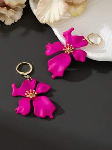 1 Cặp bông tai mặt dây chuyền hoa và phân tử Dopamine màu đỏ tươi thanh lịch dành cho phụ nữ, quà tặng đám cưới - Màu Hồng Tươi - Xem 3