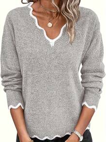 Women's Pullover Sweater, Pullover Sweater - Xám - Xem 4