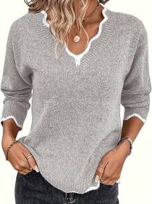 Women's Pullover Sweater, Pullover Sweater - Xám - Xem 1