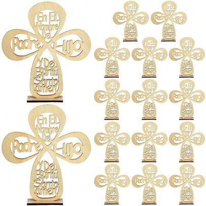 16 piezas Centros de mesa de madera para bautizo como centro de mesa para bautizo, crucifijos, decoración de mesa católica, fiesta de bautizo, boda, regalos