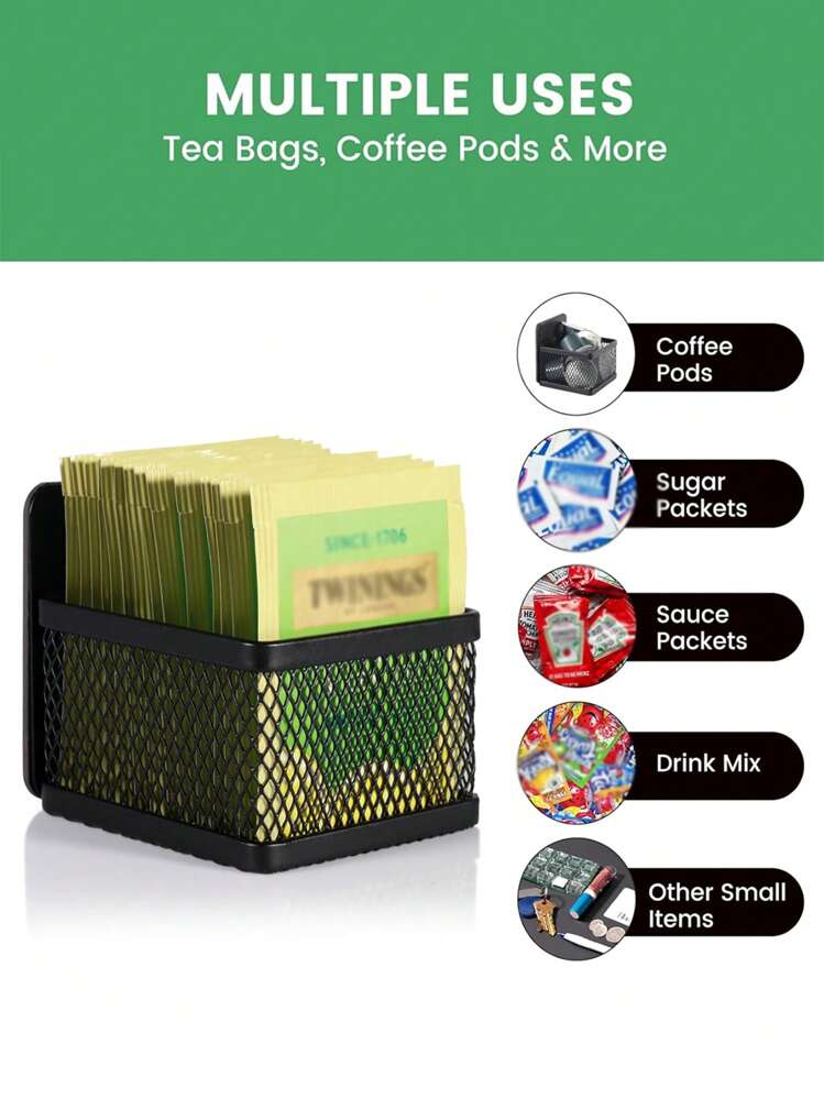 1pc Magnetic Tea Bag Organizer,Black Metal Tea Storage Box,Wall-Mounted Space Saving Tea Organizers And Storage For Refrigerator, Kitchen Shelf And Counter. - Black - View 9