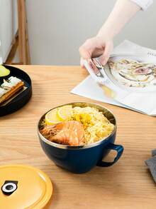 1pc Stainless Steel Insulated Noodle Bowl, Heatproof - Multicolor - View 11