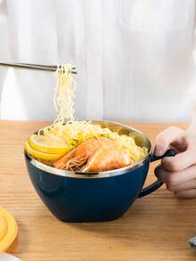 1pc Stainless Steel Insulated Noodle Bowl, Heatproof - Multicolor - View 5