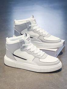 Nya herrskor med personlig design, vattentät och lätt rengöring, höga skor för vardagssporter och skateboarding. - vit aska - Visa 5