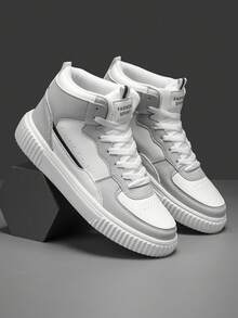 Nya herrskor med personlig design, vattentät och lätt rengöring, höga skor för vardagssporter och skateboarding. - vit aska - Visa 1