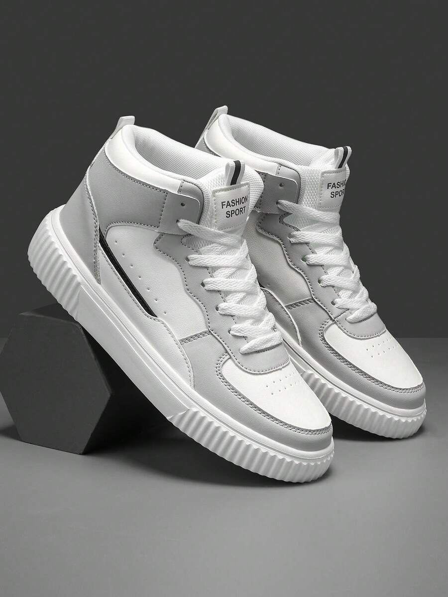 Nya herrskor med personlig design, vattentät och lätt rengöring, höga skor för vardagssporter och skateboarding. - vit aska - Visa 1