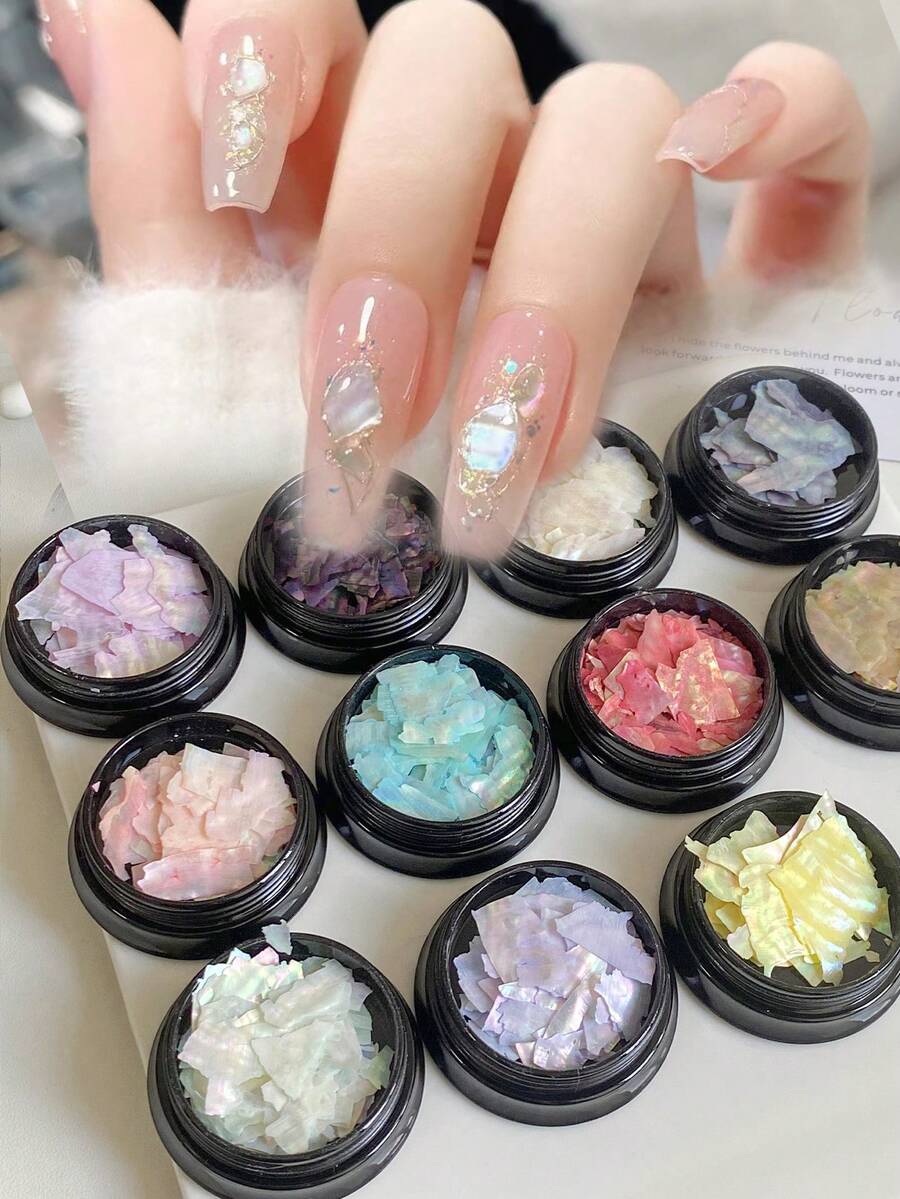 1 Gói Mảnh Vỏ Tự Nhiên Mỏng Nhiều Màu Sắc Ba Chiều Aurora, Trang Trí Móng Tay Tự Làm, Phong Cách Nhật Bản & Hàn Quốc Cổ Điển Hình Trái Tim Bằng Laser, Dành Cho Phụ Nữ, Mẹ, Chị Em Gái, Vợ, Người Yêu, Đám Cưới, Tiệm Làm Móng
