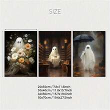 Juego de 3 piezas de arte de pared de lienzo fantasmal caprichoso - sin marco, pósteres modernos de decoración gótica para el estudio, el hogar, la oficina y la sala de estar - ML1167 (sin marco) - Ver 3