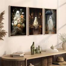 Juego de 3 piezas de arte de pared de lienzo fantasmal caprichoso - sin marco, pósteres modernos de decoración gótica para el estudio, el hogar, la oficina y la sala de estar - ML1167 (sin marco) - Ver 1