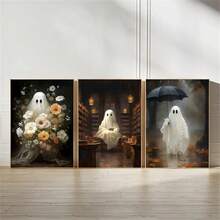 Juego de 3 piezas de arte de pared de lienzo fantasmal caprichoso - sin marco, pósteres modernos de decoración gótica para el estudio, el hogar, la oficina y la sala de estar - ML1167 (sin marco) - Ver 2