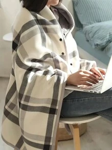1pc Poncho Thick Plaid Fleece Double Layer Multi-Functional Shawl Blanket, Suitable For Home,Office,Maternity Use, Autumn/Winter - Multicolor - View 2