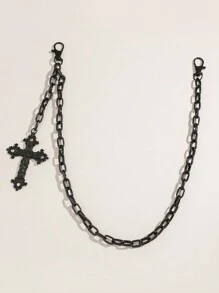 1 件装 男士 银色 粗链 双环 十字裤链 配饰 万圣节 - 黑色 - 查看 2