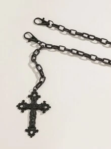 1 件装 男士 银色 粗链 双环 十字裤链 配饰 万圣节 - 黑色 - 查看 3
