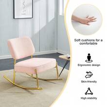 Eddy Velvet Material Cushioned Rocking Chair, Unique Rocking Chair, Cushioned Seat, Pink Backrest Rocking Chair, And Golden Metal Legs. Comfortable Side Chairs In The Living Room, Bedroom, Office, Winter, Soft And Warmth, Christmas Decor, Christmas Decorations, Christmas Gifts, Christmas Home, Christmas Decor Home, Kitchen, Kitchen Accessories - Hồng - Xem 6