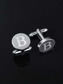 1 paire Boutons De Manchette De Simple Et À La Mode Pour Homme laser 26 Alphabet Anglais