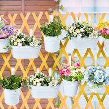 9-Piece Set Of 3 Sizes Balcony Flower Pots, Metal Iron Hanging Flower Pots, Railing Flower Pots, Oval Circular Hanging Bucket Pots With Detachable Hooks, Suitable For Indoor And Outdoor Garden Balcony Fence Wall Decoration (White) - Nhiều màu - Xem 5