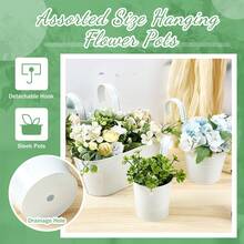 9-Piece Set Of 3 Sizes Balcony Flower Pots, Metal Iron Hanging Flower Pots, Railing Flower Pots, Oval Circular Hanging Bucket Pots With Detachable Hooks, Suitable For Indoor And Outdoor Garden Balcony Fence Wall Decoration (White) - Nhiều màu - Xem 3