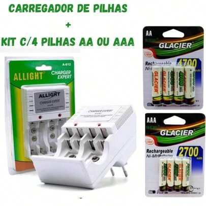 Kit Carregador De Pilhas E Pilhas Recarregáveis