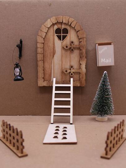 Weihnachtsdekoration 1:12 Holztür Set mit 9 Teilen, Ob11 Puppenhaus Weihnachtsdekoration Accessoires, Mini Foto-Requisiten, Miniatur Wohneinrichtung