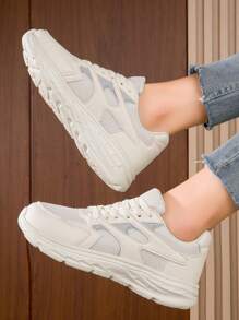 Pantofi cu platformă versatilă de culoare uni noi, pantofi casual pentru femei, pantofi de alergare - Gri - Vizualizare 3