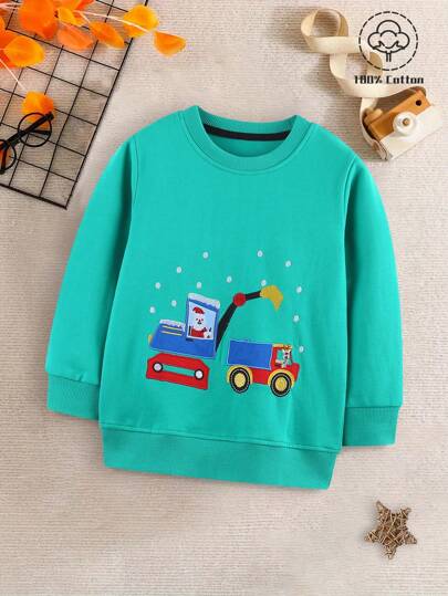 Pullover casual a collo rotondo lavorato a maglia con tema natalizio per ragazzi giovani, autunno