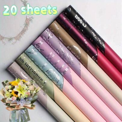 20 张双面双色字母图案包装纸，加厚防水银色英文字母礼品包装纸，适用于圣诞节、婚礼、生日、节日花束